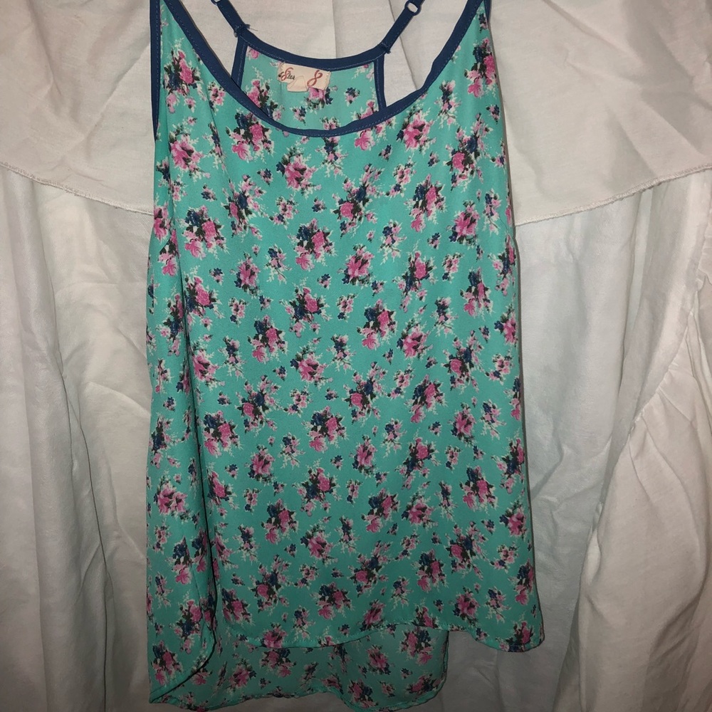 L8ter sleeveless blue floral top